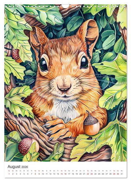 Produktbild: Tierkinder - Niedliche illustrierte Wildtiere in Wald und Flur (Wandkalender 2026 DIN A3 hoch), CALVENDO Monatskalender