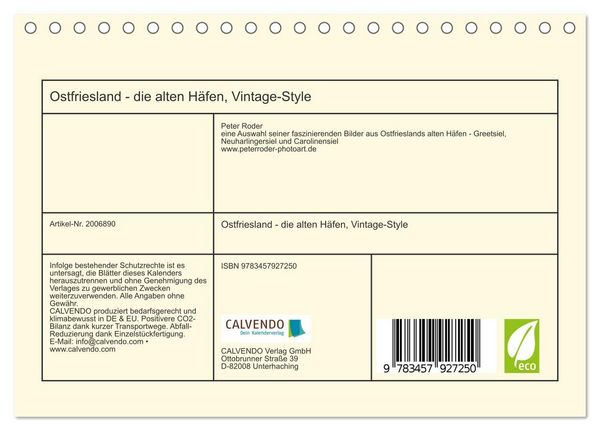 Produktbild: Ostfriesland - die alten H&auml;fen, Vintage-Style (Tischkalender 2026 DIN A5 quer), CALVENDO Monatskalender