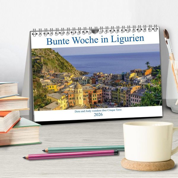 Produktbild: Bunte Woche in Ligurien (Tischkalender 2026 DIN A5 quer), CALVENDO Monatskalender