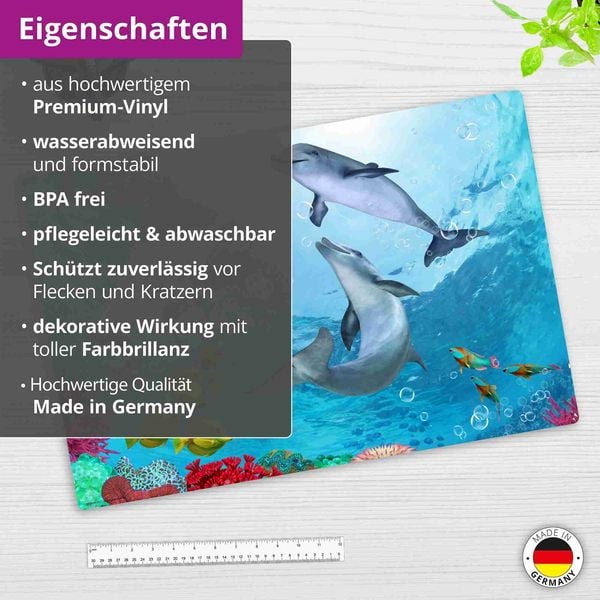 Produktbild: Cover-your-desk Schreibtischunterlage f&uuml;r Kinder und Erwachsene Delfine unter Wasser, aus hochwertigem Vinyl , 60 x 40 cm
