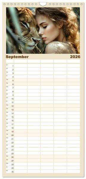 Produktbild: Familienplaner 2026 - Magische Tierliebe mit 5 Spalten (Wandkalender, 21 x 45 cm) CALVENDO