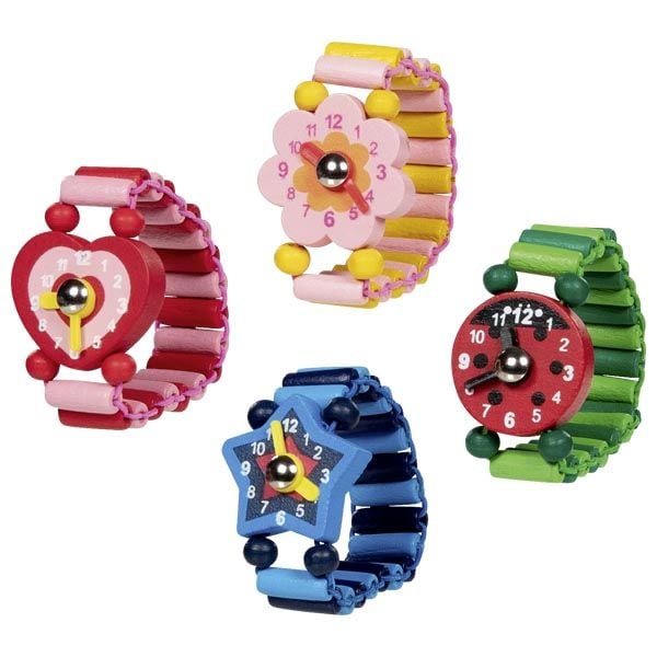 Holzuhr mit elastischem Armband und beweglichen Zeigern