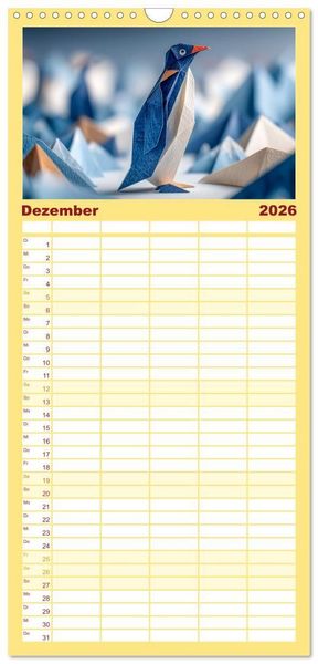 Produktbild: Familienplaner 2026 - Origami Zoo - Bunter Tierkalender f&uuml;r Kinder und Familien mit 5 Spalten (Wandkalender, 21 x 45 cm) CALVENDO