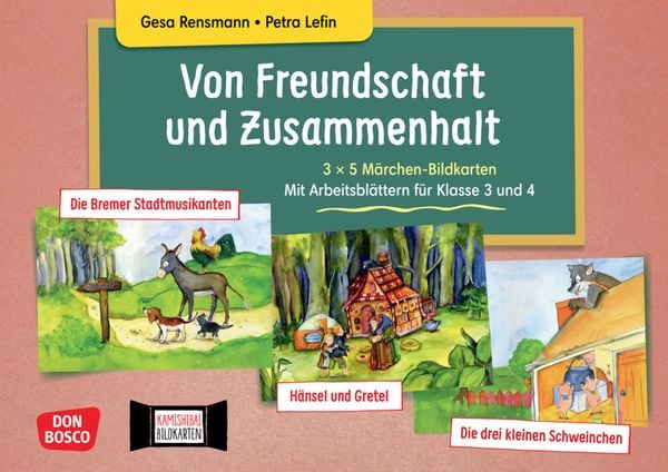 Produktbild: Von Freundschaft und Zusammenhalt - 3 x 5 M&auml;rchen-Bildkarten. Mit Arbeitsbl&auml;ttern f&uuml;r Klasse 3 und 4. Kamishibai Bildkartenset