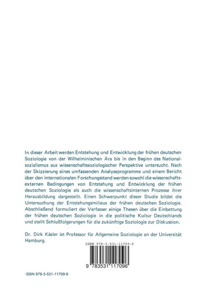 Produktbild: Die frühe deutsche Soziologie 1909 bis 1934 und ihre Entstehungs-Milieus