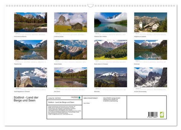 Produktbild: S&uuml;dtirol - Land der Berge und Seen (Wandkalender 2026 DIN A2 quer), CALVENDO Monatskalender