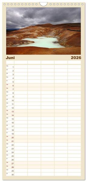 Produktbild: Familienplaner 2026 - Island - Land aus Feuer und Eis mit 5 Spalten (Wandkalender, 21 x 45 cm) CALVENDO
