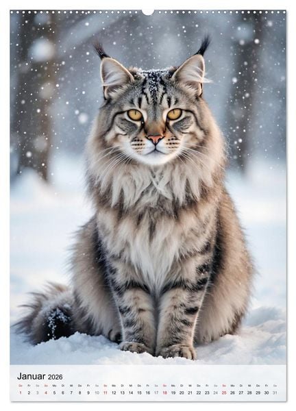 Produktbild: Maine Coon Kalender - Majest&auml;tische Katzen in der Natur (Wandkalender 2026 DIN A2 hoch), CALVENDO Monatskalender