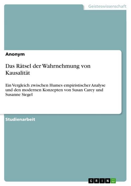 Produktbild: Das R&auml;tsel der Wahrnehmung von Kausalit&auml;t