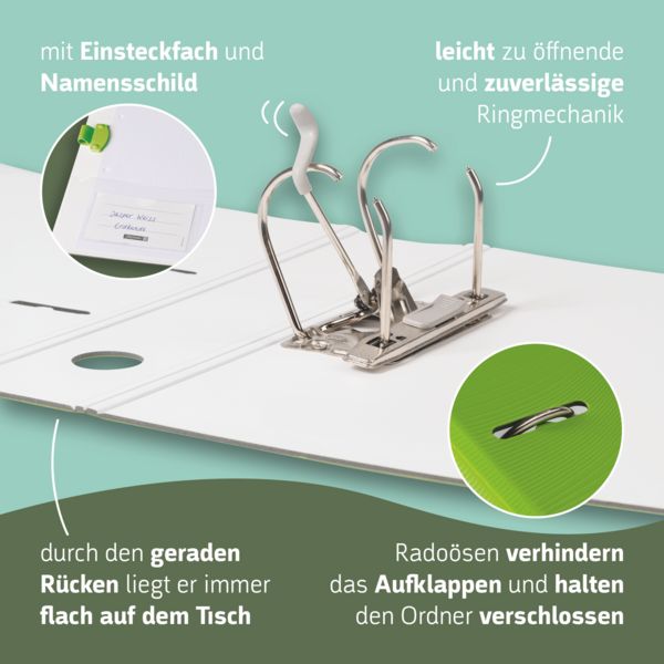 Produktbild: Brunnen Ordner &bdquo;WAVE&ldquo; Colour Code &brvbar; A4, 70 mm, Hebelmechanik mit gummiertem Griff, kiwi