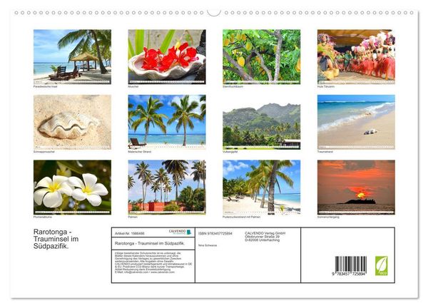 Produktbild: Rarotonga - Trauminsel im S&uuml;dpazifik. (hochwertiger Premium Wandkalender 2026 DIN A2 quer), Kunstdruck in Hochglanz