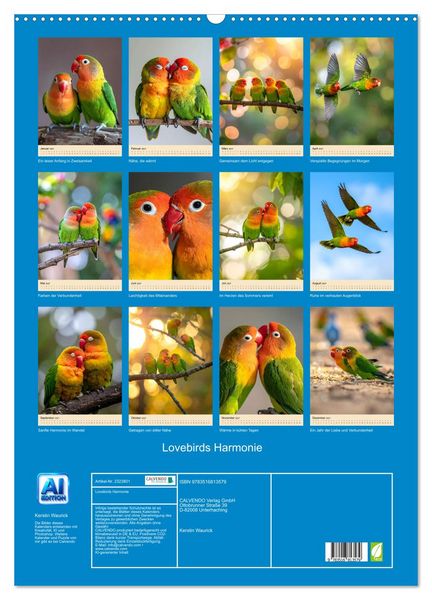 Produktbild: Lovebirds Harmonie (Wandkalender 2027 DIN A2 hoch), CALVENDO Monatskalender