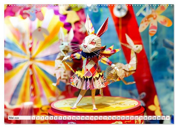 Produktbild: Bunter Origami Zirkus - Farbenfroher Zirkusspa&szlig; mit Origami-Figuren (Wandkalender 2026 DIN A2 quer), CALVENDO Monatskalender