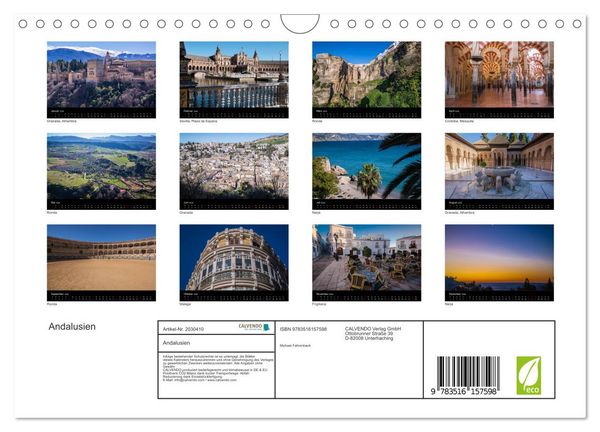 Produktbild: Andalusien (Wandkalender 2026 DIN A4 quer), CALVENDO Monatskalender
