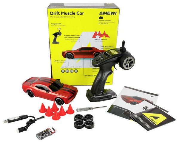 Produktbild: Amewi Muscle Car Onroad/Drift Rot 1:20 RC Einsteiger Modellauto Elektro Stra&szlig;enmodell Allradantrieb (4WD) RtR 2,4GHz mit