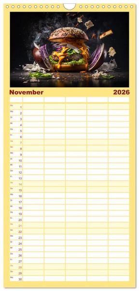 Produktbild: Familienplaner 2026 - Burgerfood mit 5 Spalten (Wandkalender, 21 x 45 cm) CALVENDO