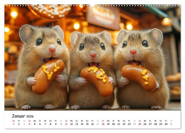Produktbild: Hamster im Freizeitpark - Lustiger Kalender mit Jahrmarkt-Motiven (hochwertiger Premium Wandkalender 2026 DIN A2 quer), Kunstdruck in Hochglanz