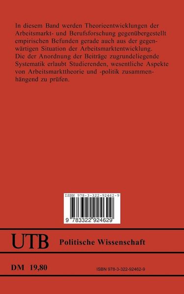 Produktbild: Arbeitsmarkttheorie und Arbeitsmarktpolitik