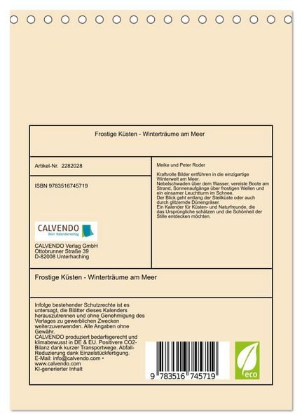 Produktbild: Frostige K&uuml;sten - Wintertr&auml;ume am Meer (Tischkalender 2026 DIN A5 hoch), CALVENDO Monatskalender