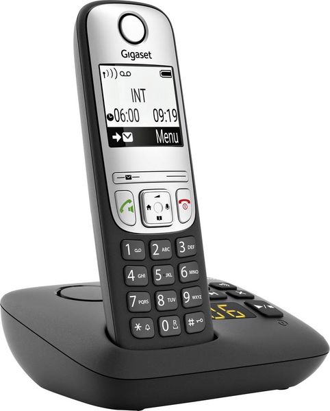 Gigaset A690A DECT Schnurloses Telefon analog Anrufbeantworter, Freisprechen, mit Basis, Wahlwiederholung Schwarz