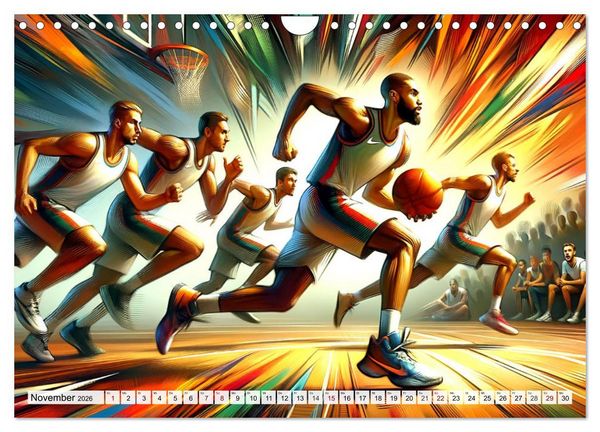 Produktbild: Basketball Expressionismus - Kunstvolle KI Interpretationen des Courts (Wandkalender 2026 DIN A4 quer), CALVENDO Monatskalender