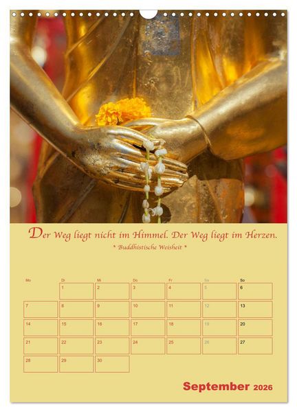 Produktbild: BUDDHA IN GOLD - Mit buddhistischen Spr&uuml;chen (Wandkalender 2026 DIN A3 hoch), CALVENDO Monatskalender