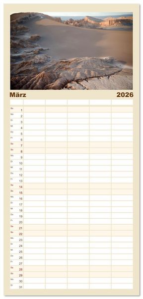 Produktbild: Familienplaner 2026 - Die Farben der Anden - Argentinien und Chile mit 5 Spalten (Wandkalender, 21 x 45 cm) CALVENDO