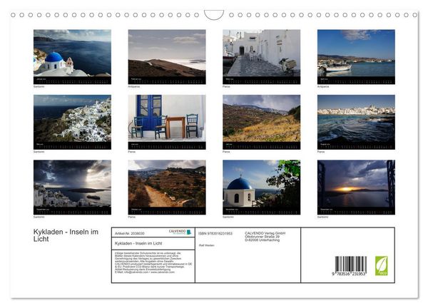 Produktbild: Kykladen - Inseln im Licht (Wandkalender 2026 DIN A3 quer), CALVENDO Monatskalender