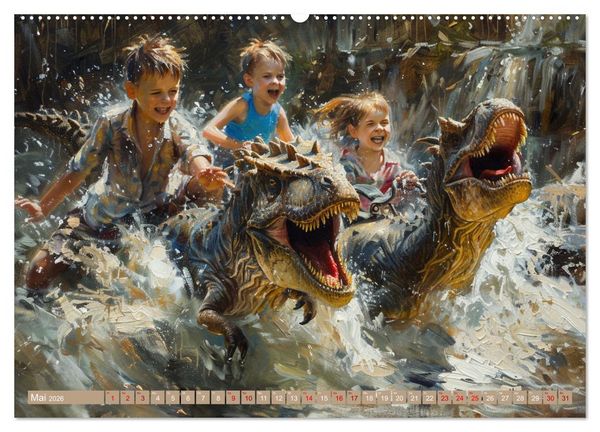 Produktbild: Meine Freunde sind Dinosaurier (hochwertiger Premium Wandkalender 2026 DIN A2 quer), Kunstdruck in Hochglanz