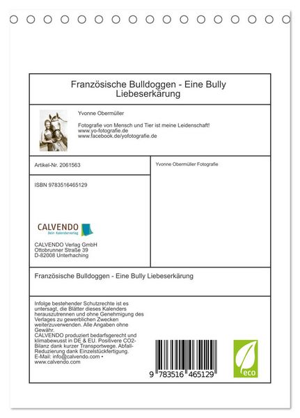 Produktbild: Franz&ouml;sische Bulldoggen - Eine Bully Liebeserk&auml;rung (Tischkalender 2026 DIN A5 hoch), CALVENDO Monatskalender