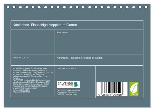 Produktbild: Kaninchen. Flauschige Hoppler im Garten (Tischkalender 2027 DIN A5 quer), CALVENDO Monatskalender