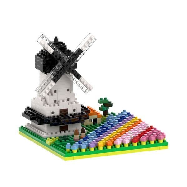 Produktbild: BRIXIES 200144 - Windm&uuml;hle mit Tulpen, 3D Konstruktionsbausatz aus Ministeinen, 490 Teile