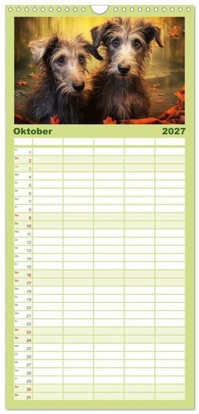 Produktbild: Familienplaner 2027 - Lurcher Portraits - Zwei Welpen entdecken die Welt mit 5 Spalten (Wandkalender, 21 x 45 cm) CALVENDO