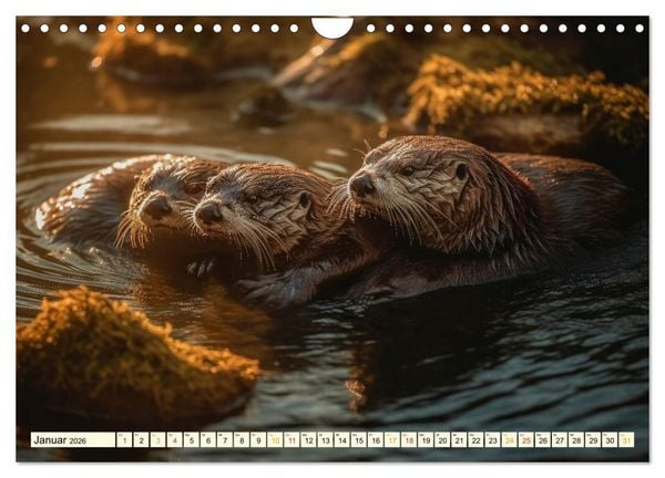 Produktbild: Fischotter - schlaue J&auml;ger (Wandkalender 2026 DIN A4 quer), CALVENDO Monatskalender
