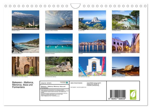 Produktbild: Balearen - Mallorca, Menorca, Ibiza und Formentera (Wandkalender 2026 DIN A4 quer), CALVENDO Monatskalender