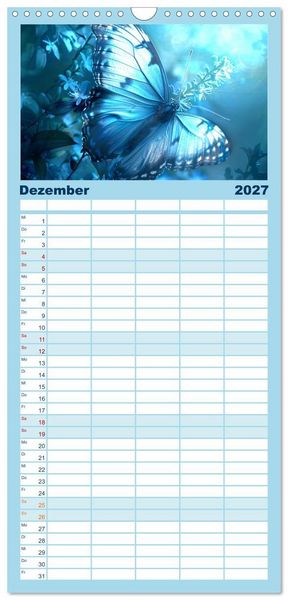 Produktbild: Familienplaner 2027 - Blauer Zauberflug mit 5 Spalten (Wandkalender, 21 x 45 cm) CALVENDO