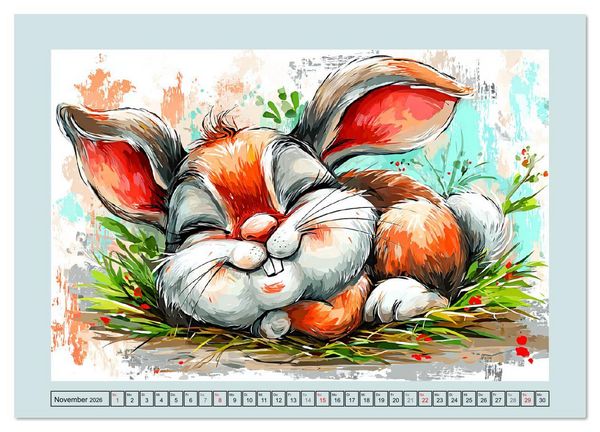 Produktbild: Kaninchen im Gl&uuml;ck. Entz&uuml;ckende Cartoons von s&uuml;&szlig;en Hasen (Wandkalender 2026 DIN A4 quer), CALVENDO Monatskalender