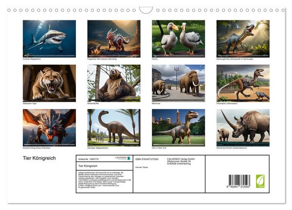 Produktbild: Tier K&ouml;nigreich (Wandkalender 2026 DIN A3 quer), CALVENDO Monatskalender