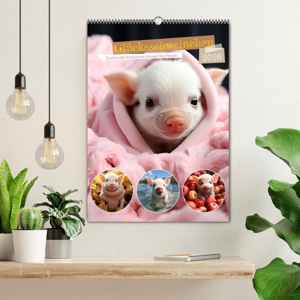 Produktbild: Gl&uuml;cksschweinchen (Wandkalender 2026 DIN A2 hoch), CALVENDO Monatskalender
