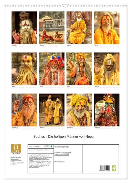 Produktbild: Sadhus - Die heiligen M&auml;nner von Nepal (Wandkalender 2027 DIN A2 hoch), CALVENDO Monatskalender
