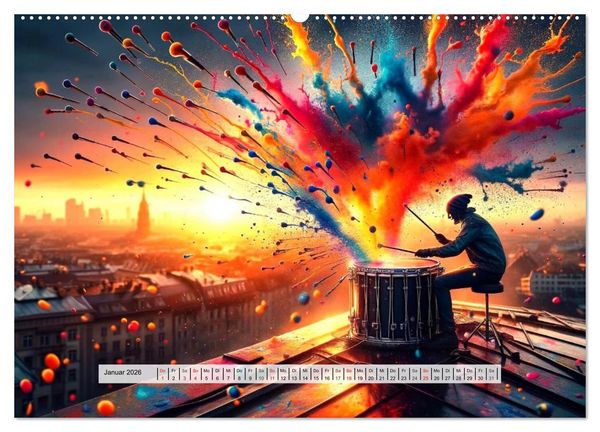 Produktbild: Drummer - Color Splash Rhythms: Trommelschl&auml;ge und Farbexplosionen (Wandkalender 2026 DIN A2 quer), CALVENDO Monatskalender