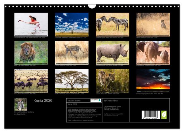 Produktbild: Kenia 2026 (Wandkalender 2026 DIN A3 quer), CALVENDO Monatskalender