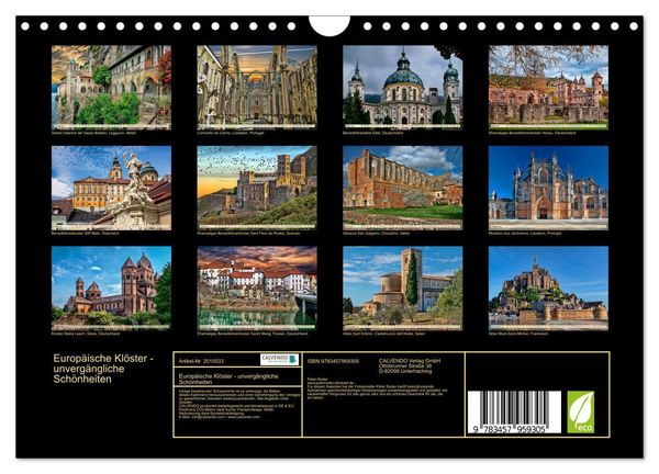 Produktbild: Europ&auml;ische Kl&ouml;ster - unverg&auml;ngliche Sch&ouml;nheiten (Wandkalender 2026 DIN A4 quer), CALVENDO Monatskalender