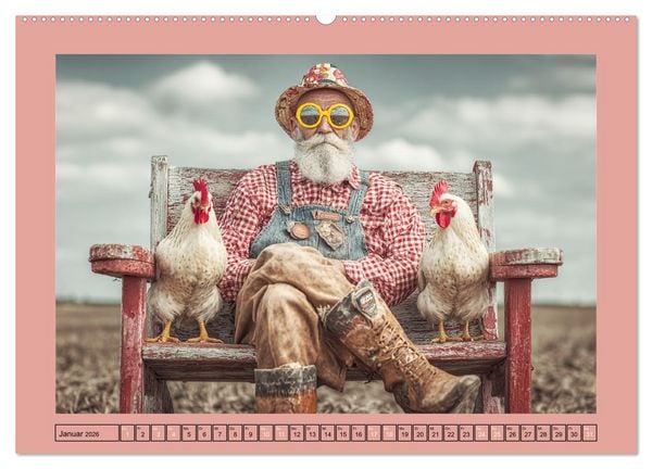 Produktbild: Die H&uuml;hnerhelden. Witz und Charme mit M&auml;nnern, die Eier haben (hochwertiger Premium Wandkalender 2026 DIN A2 quer), Kunstdruck in Hochglanz