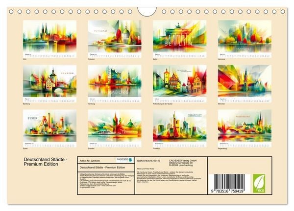 Produktbild: Deutschland St&auml;dte - Premium Edition (Wandkalender 2027 DIN A4 quer), CALVENDO Monatskalender