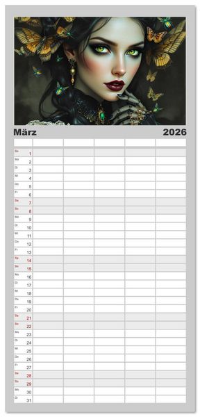 Produktbild: Familienplaner 2026 - Goth Fantasie mit 5 Spalten (Wandkalender, 21 x 45 cm) CALVENDO