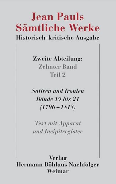 Produktbild: Jean Pauls S&auml;mtliche Werke. Historisch-kritische Ausgabe