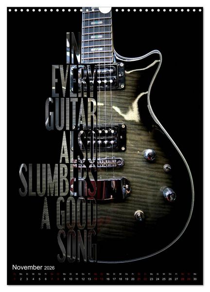 Produktbild: Rockgitarren Textposter (Wandkalender 2026 DIN A3 hoch), CALVENDO Monatskalender