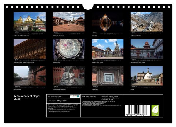 Produktbild: Monuments of Nepal 2026 (Wall Calendar 2026 DIN A4 landscape), CALVENDO 12 Month Wall Calendar