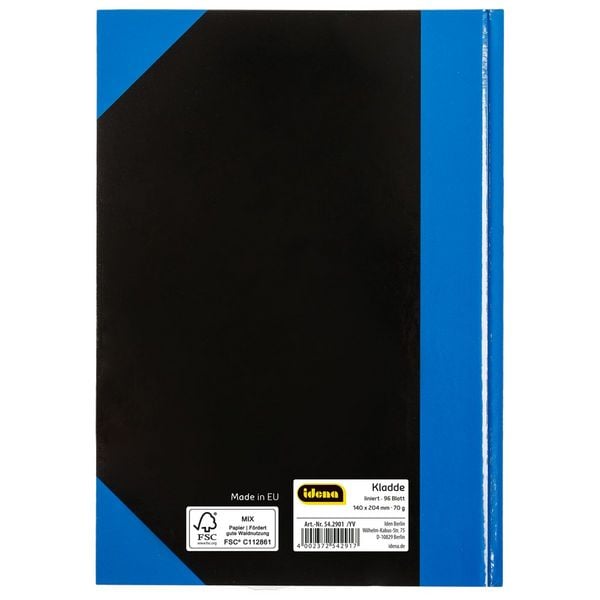 Produktbild: Idena Notizbuch Kladde liniert 96 Blatt 70g/m&sup2; schwarz/blau DIN A5